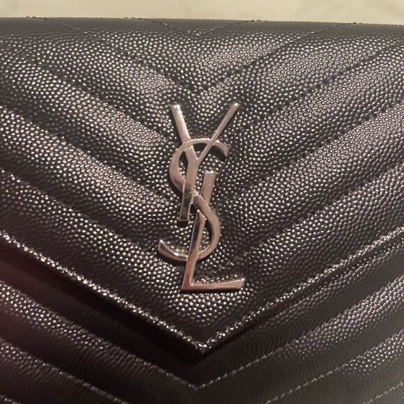 NEW AUTHENTIC YSL BLACK LEATHER CROSSBODY SILVER LOGO HARDWARE - Picture 6 of 7